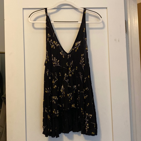 Kimchi Blue Black tank with soft yellow and white florals - Picture 1 of 3